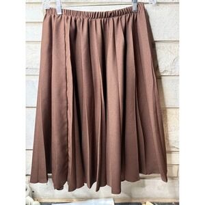Vicki Wayne's Brown Pleated Midi Skirt Womens 14 Elastic Waist A-Line 06370
